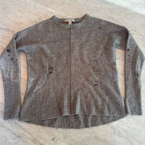 Autumn Cashmere Gray Distressed Crew Neck Sweater Size Medium